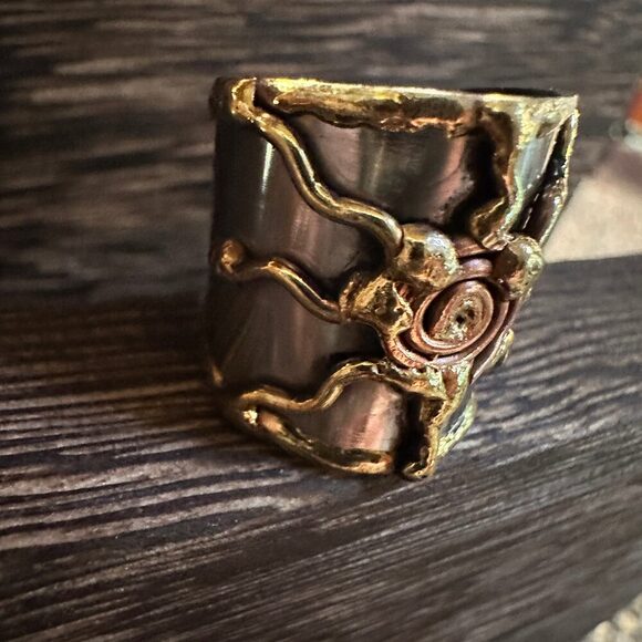 Artisan Crafted Bohemian Silver & Copper Heart Wide Cuff Ring in Gift Box - Picture 5 of 12